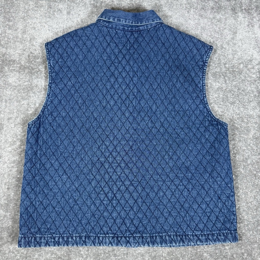 Vintage PTNY Vest Women's XL Blue Quilted Denim Button Boho Cottagecore Western - Picture 2 of 7
